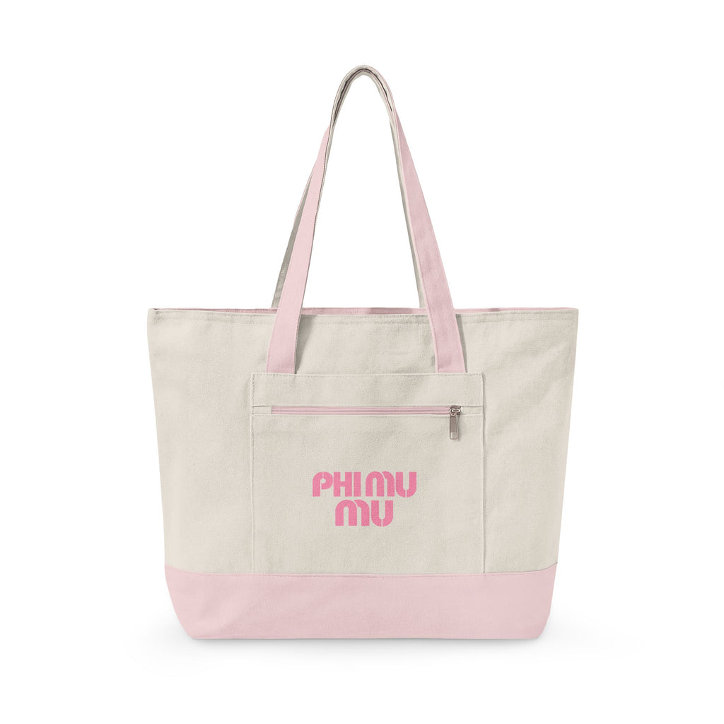 Phi Mu Designer Inspired Zippered Canvas Tote