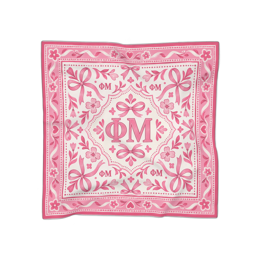 Pink Floral Phi Mu Bandana Scarf — Sorority Phi Mu Logo Silk-Feel Square Scarf