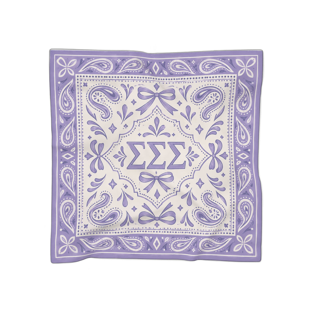 Lavender Paisley Poly Scarf — Greek Letter Sigma Sigma Sigma Bandana