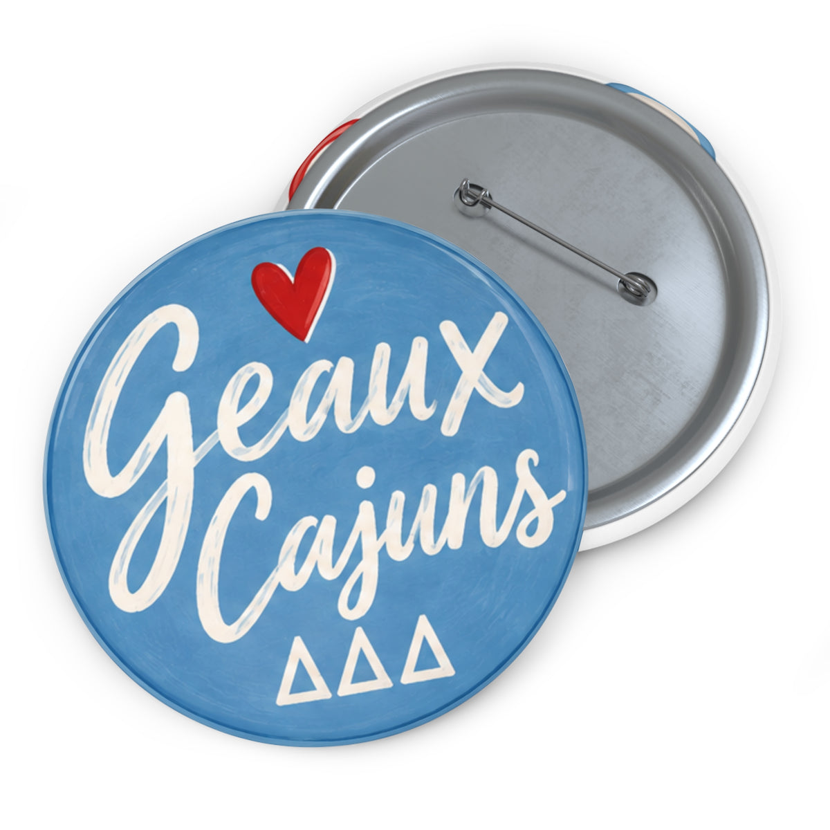 Geaux Cajuns Round Pin Button – Blue Heart Louisiana Pride Badge
