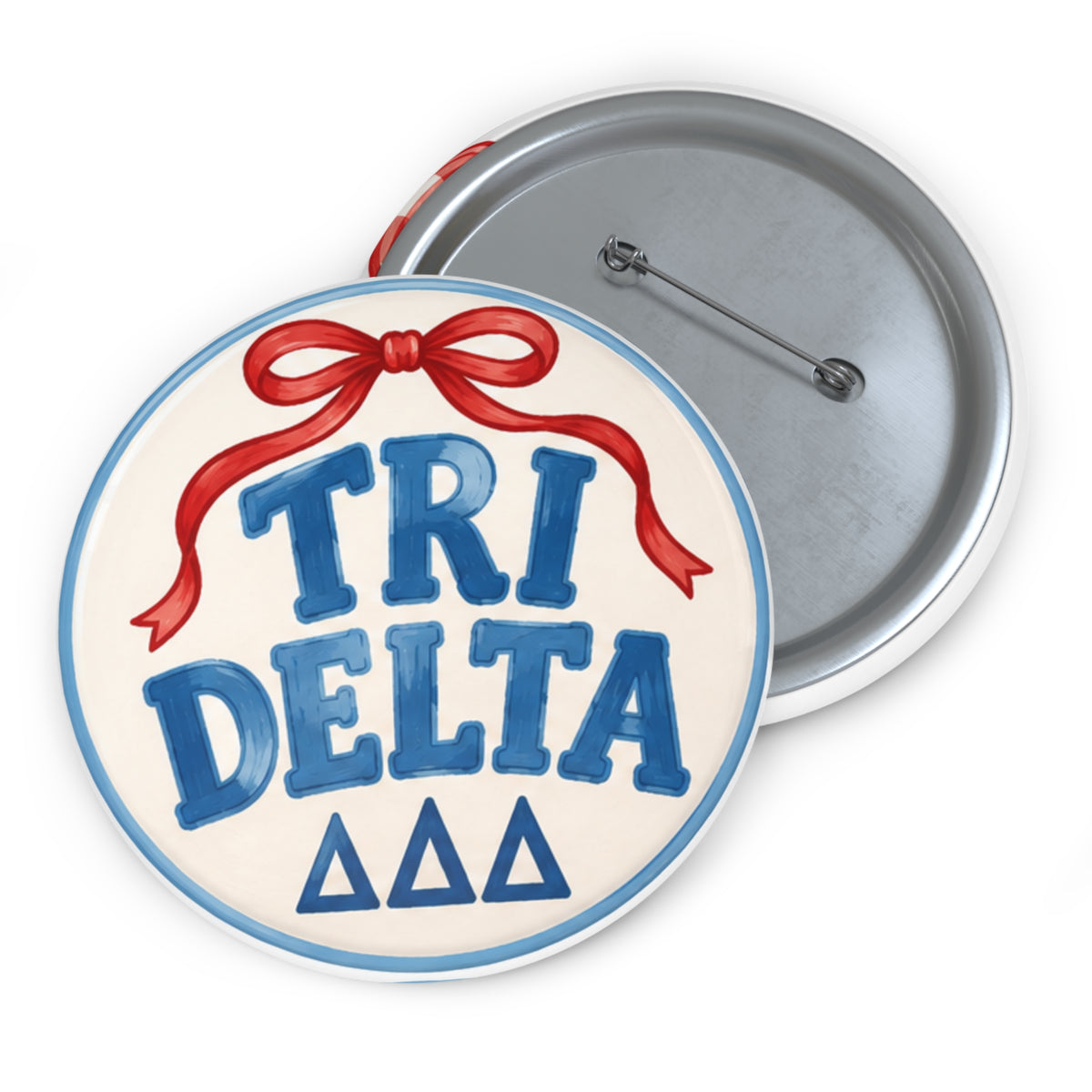 Tri Delta Sorority Button Pin — Red Bow Design