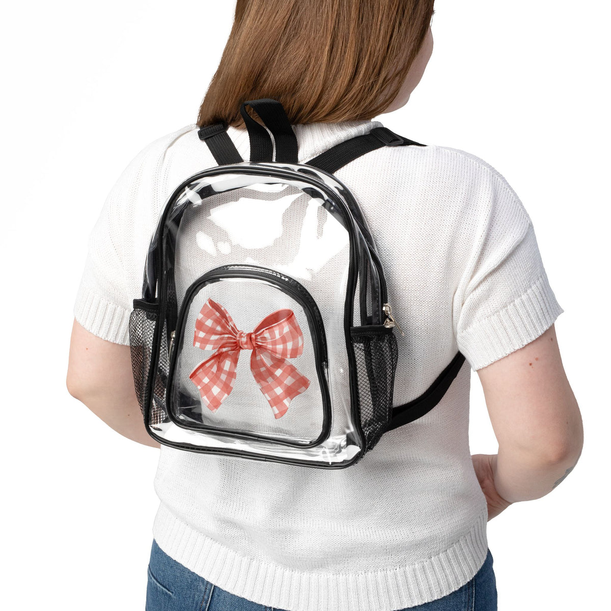 Gingham Bow Clear Stadium Backpack